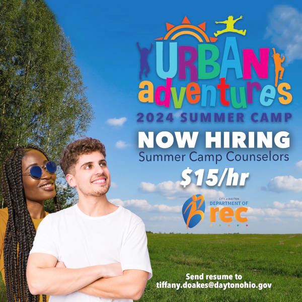 Flier promoting 2024 Summer camp counselor employment opportunity. Details available below flier.