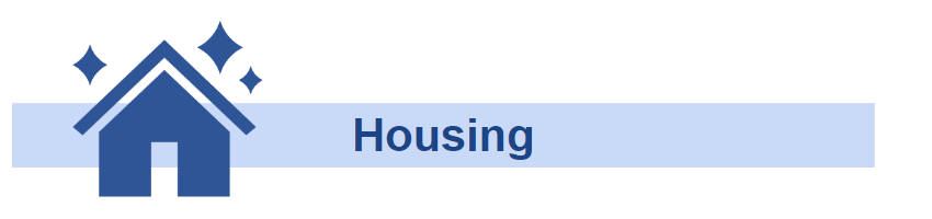 Blue house icon with the word Housing next to it along a light blue banner.